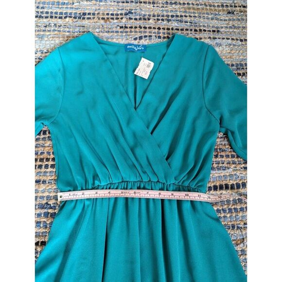 NWT Willie Jays Dress Vneck Mini 3/4 Sleeves Green Sz S Elastic Waist Comfy Cute - Picture 4 of 7